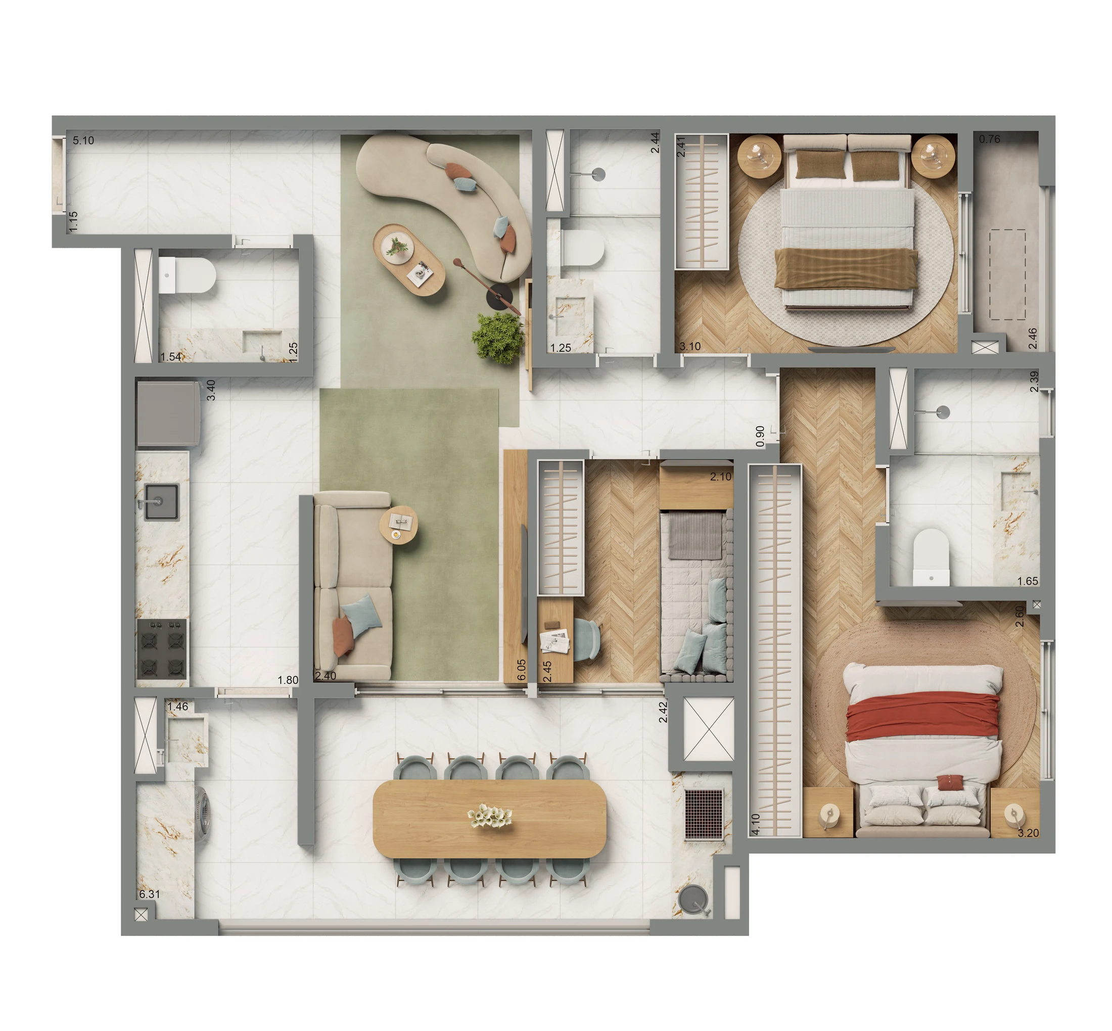 Planta 04 - 3 dorm 87m²