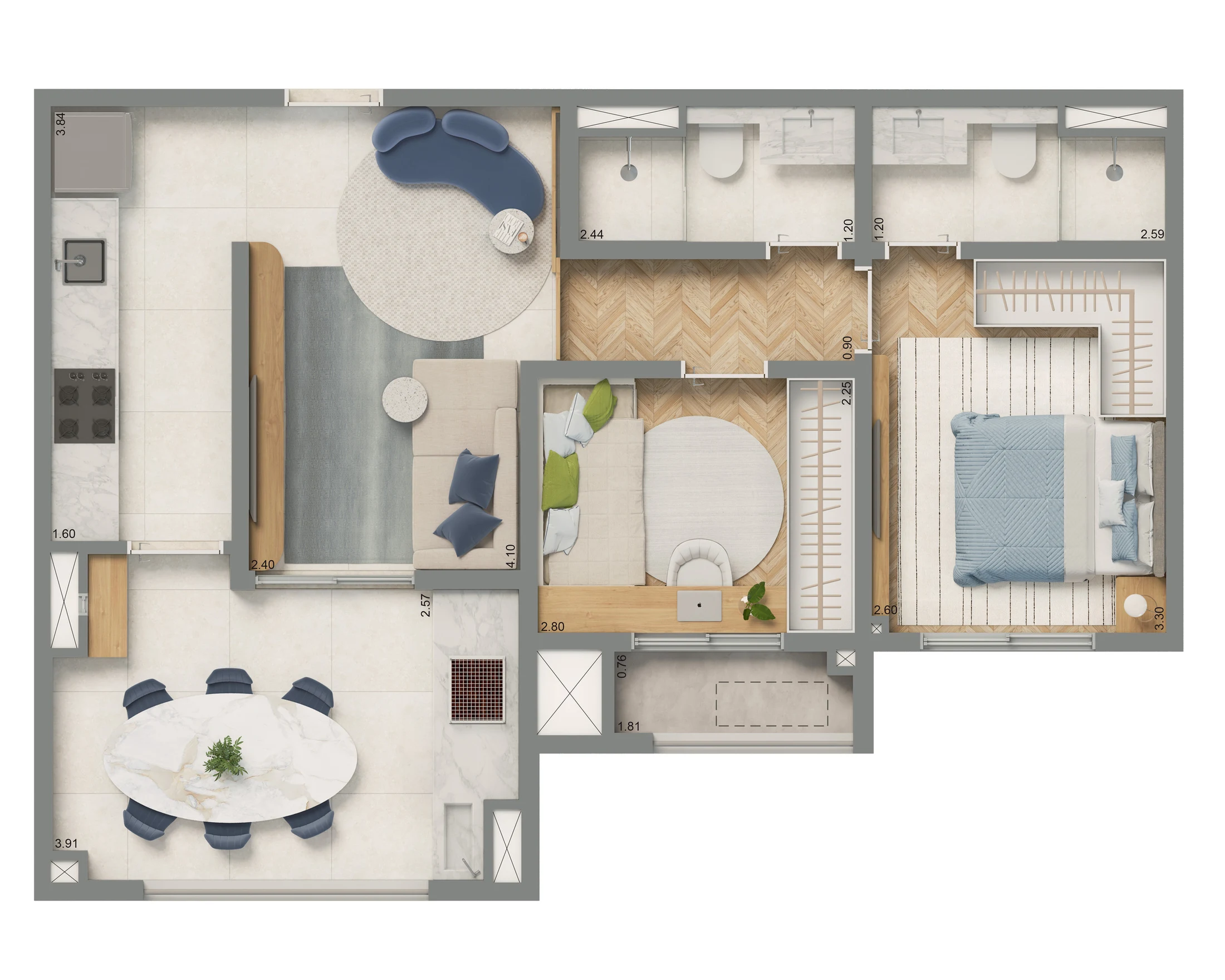 Planta 01 - 2 dorm 61m²