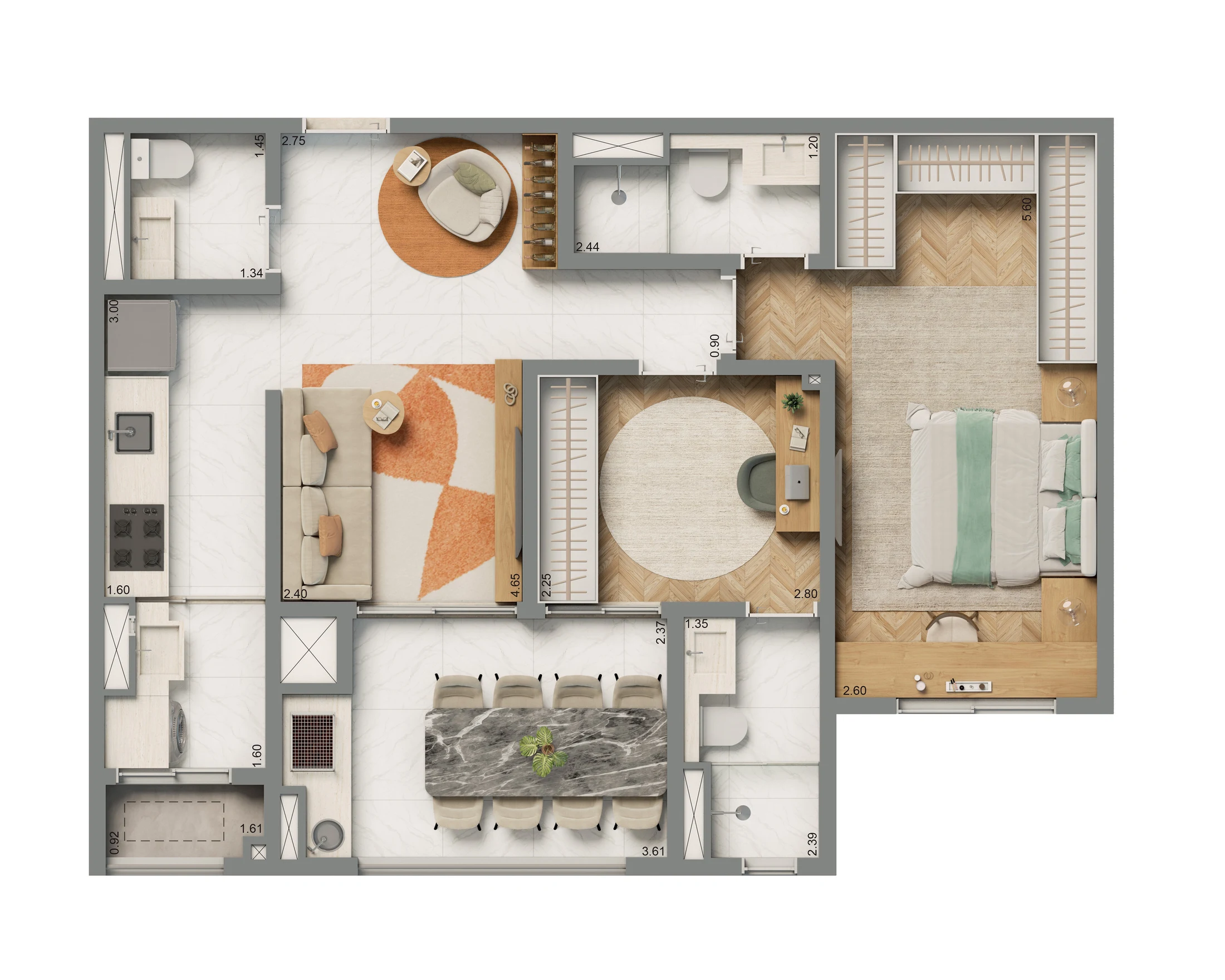 Planta 02 - 2 dorm 69m²