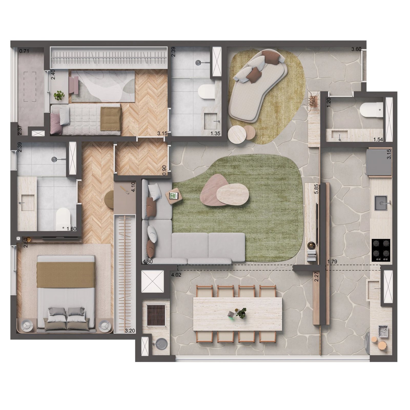 Planta 03 - 2 dorm 84m²