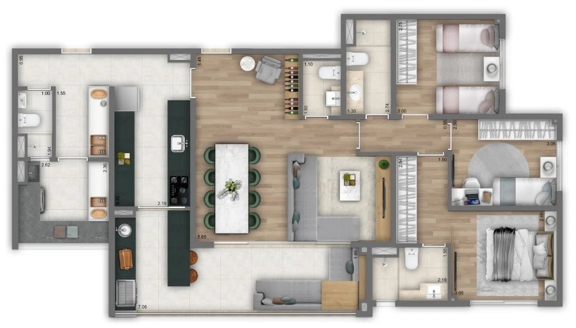 Planta 04 - 3 dorm 116m² - opção