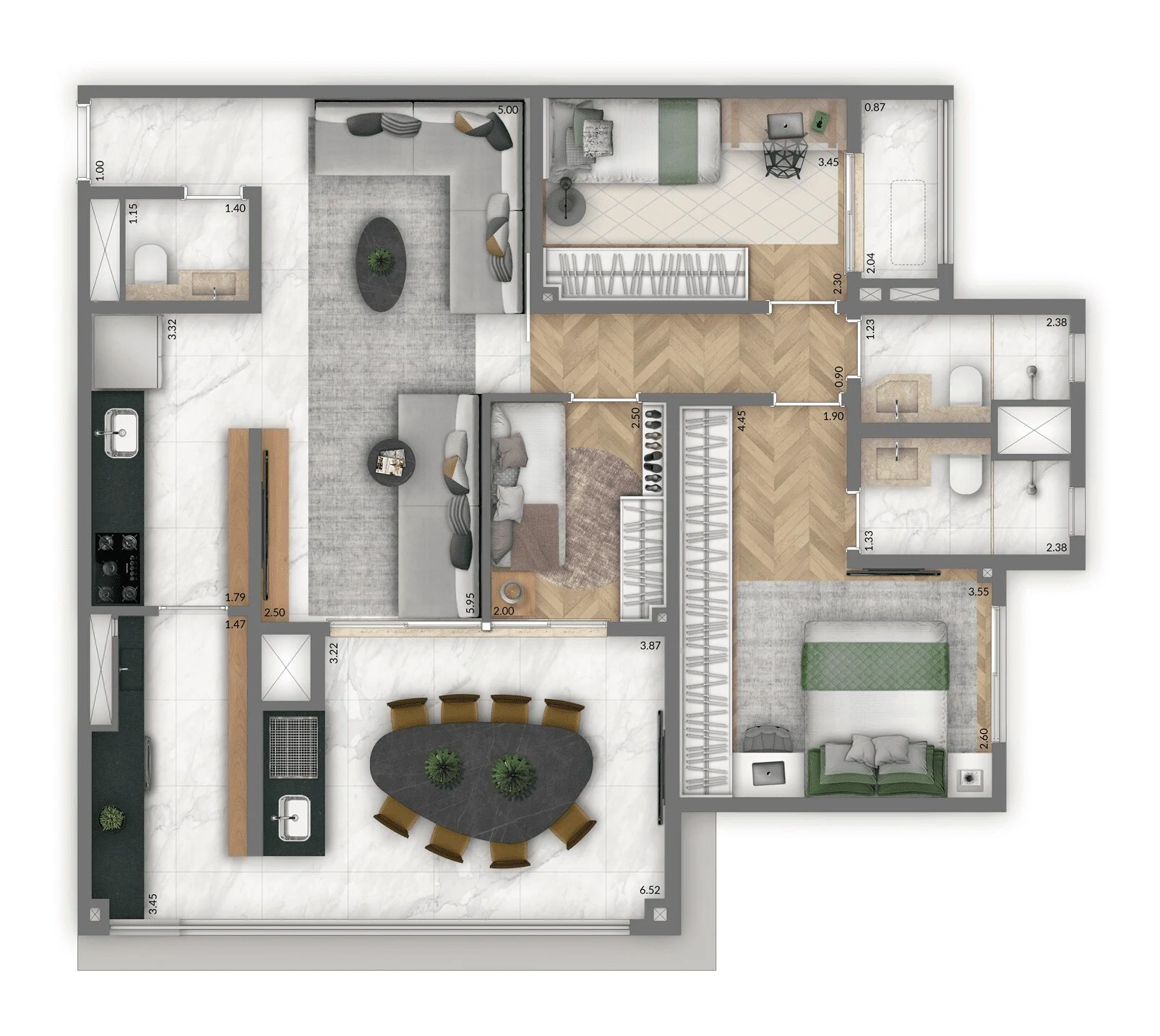 Planta 02 - 3 dorm 95m²