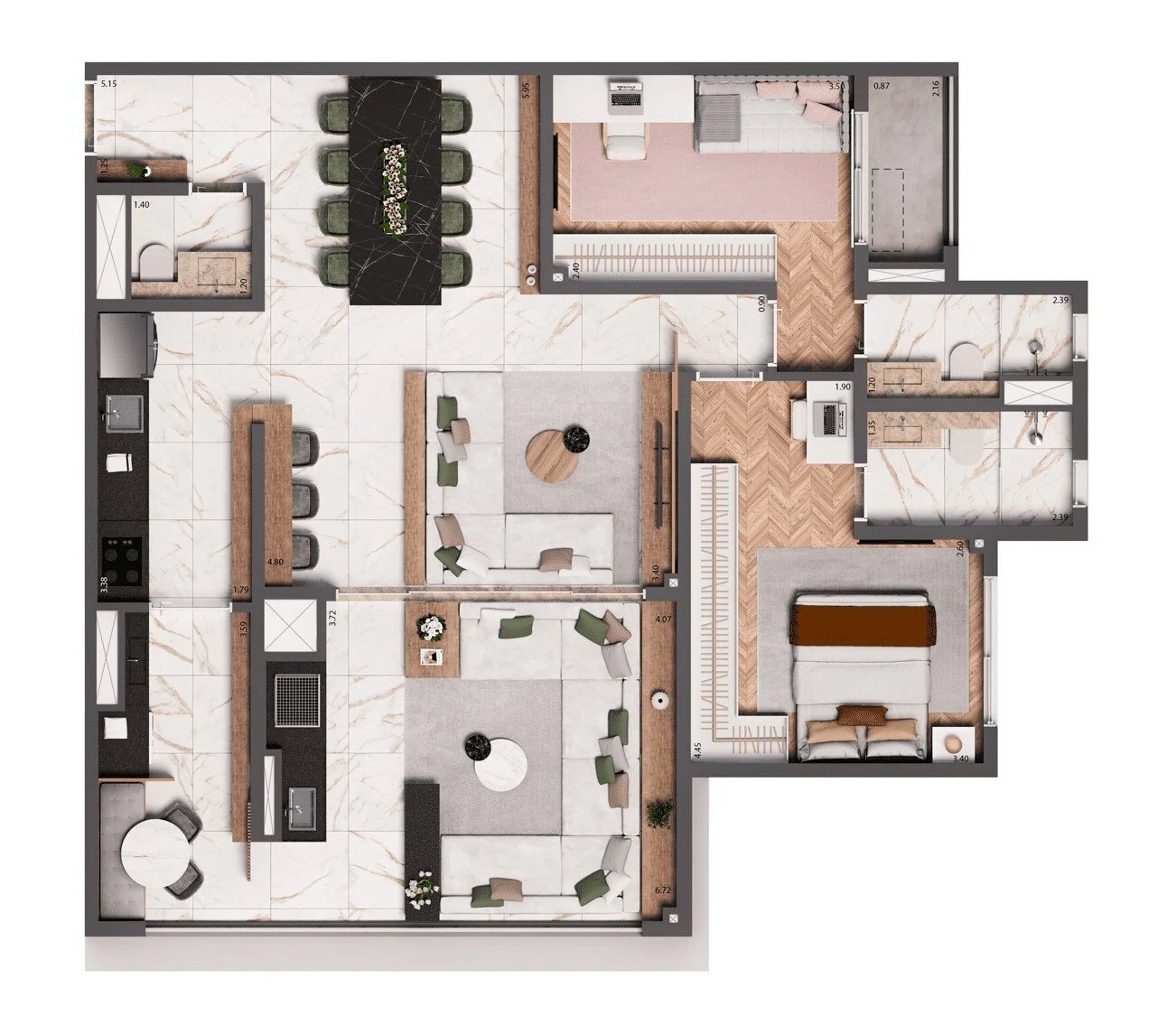 Planta 03 - 2 dorm 100m² - opção