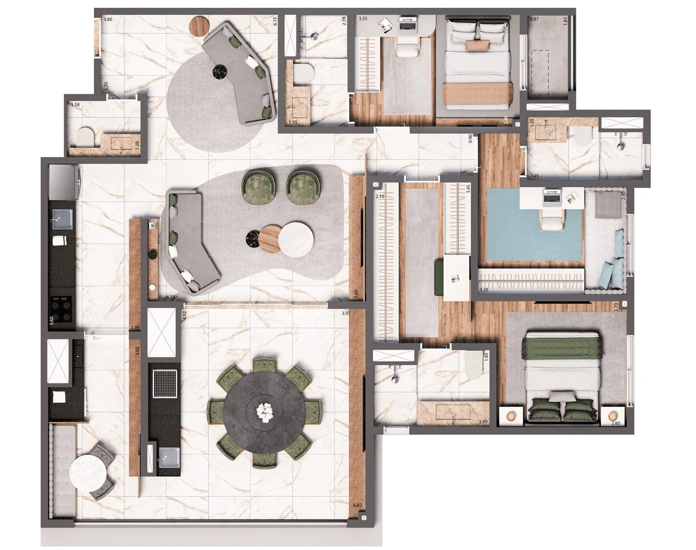 Planta 04 - 3 dorm 123m²