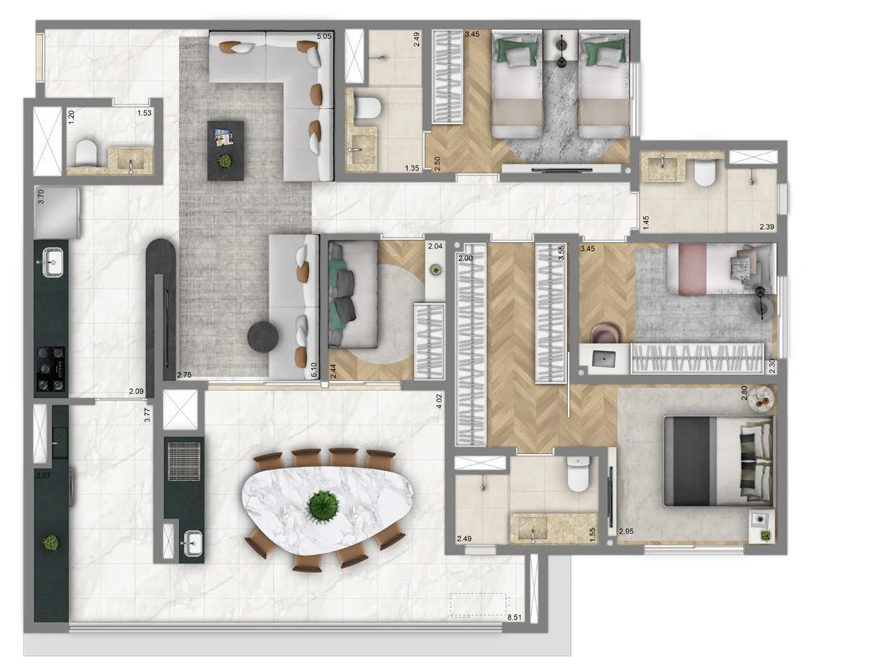 Planta 07 - 4 dorm 125m² - opção