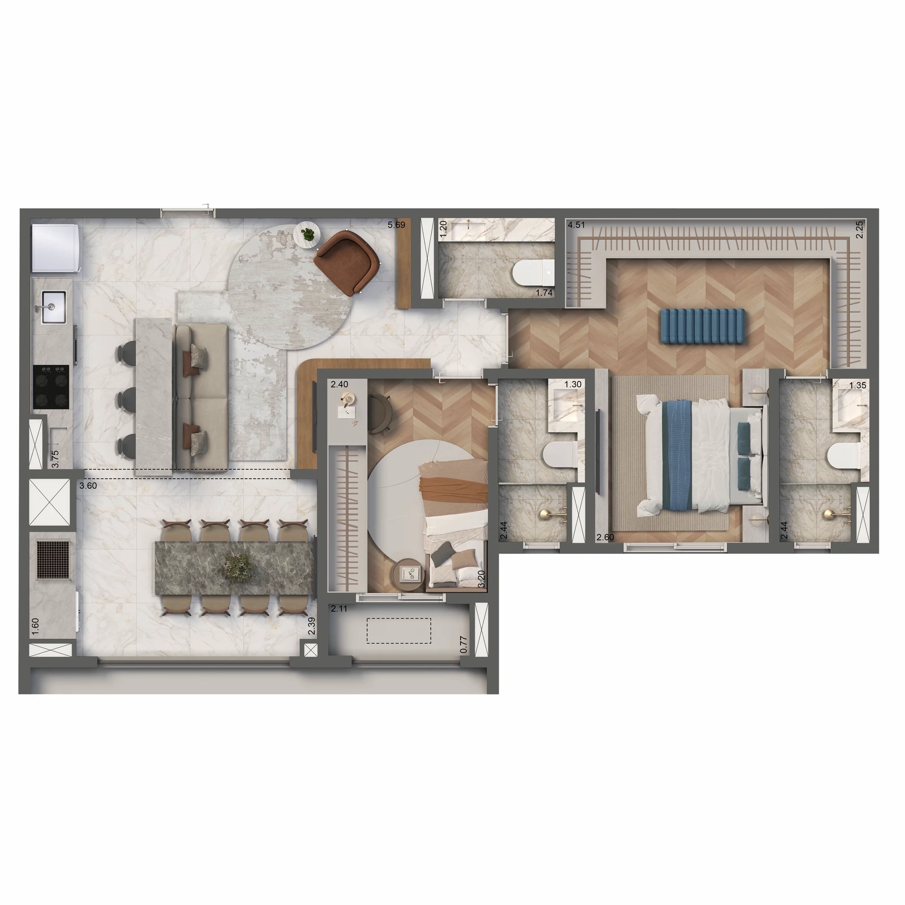 Planta 02 - 2 dorm 76m² - opção