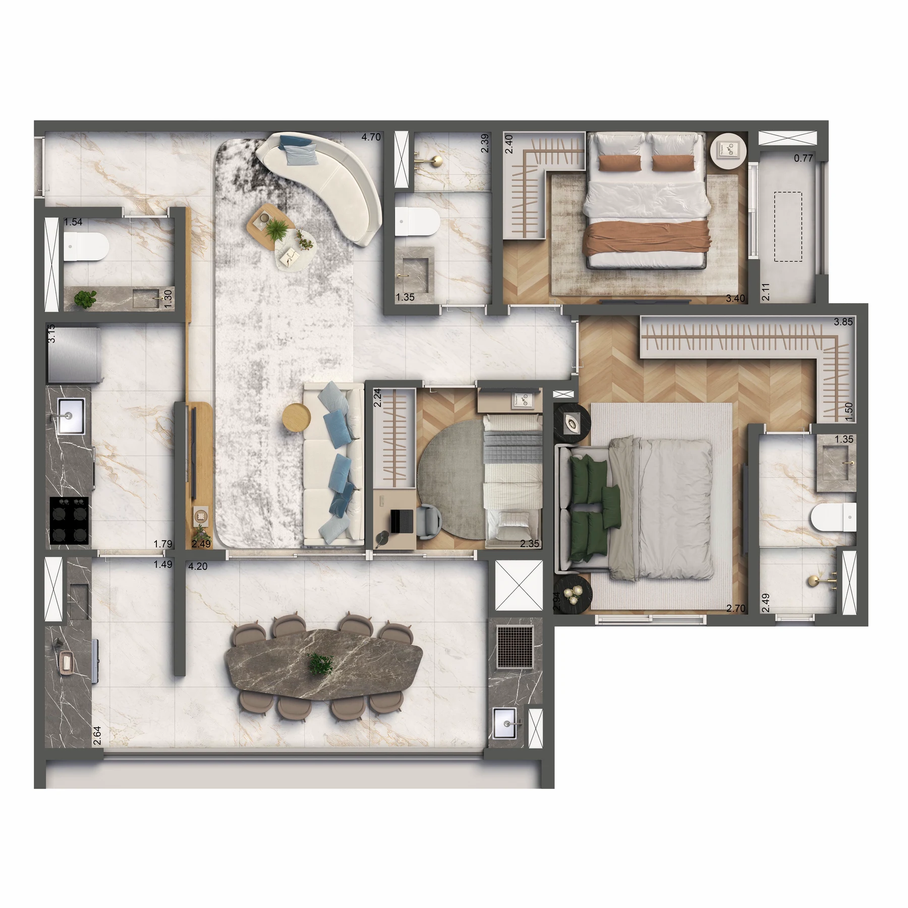 Planta 04 - 3 dorm 89m² - opção