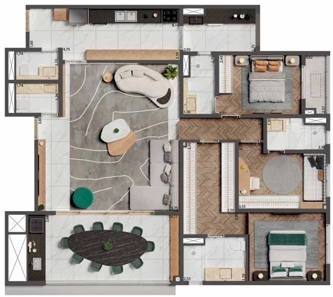 Planta 07 - 3 dorm 134m² - opção
