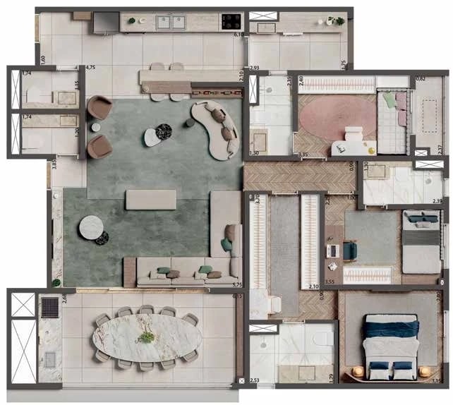 Planta 06 - 3 dorm 134m²