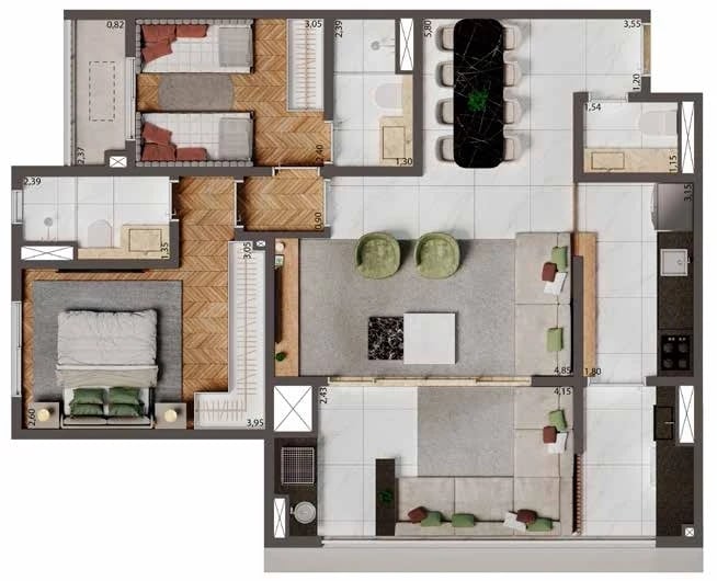 Planta 05 - 2 dorm 84m² - opção