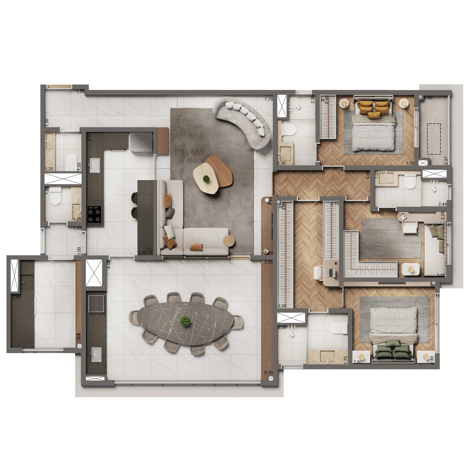 Planta 06 - 3 dorm 135m² - opção