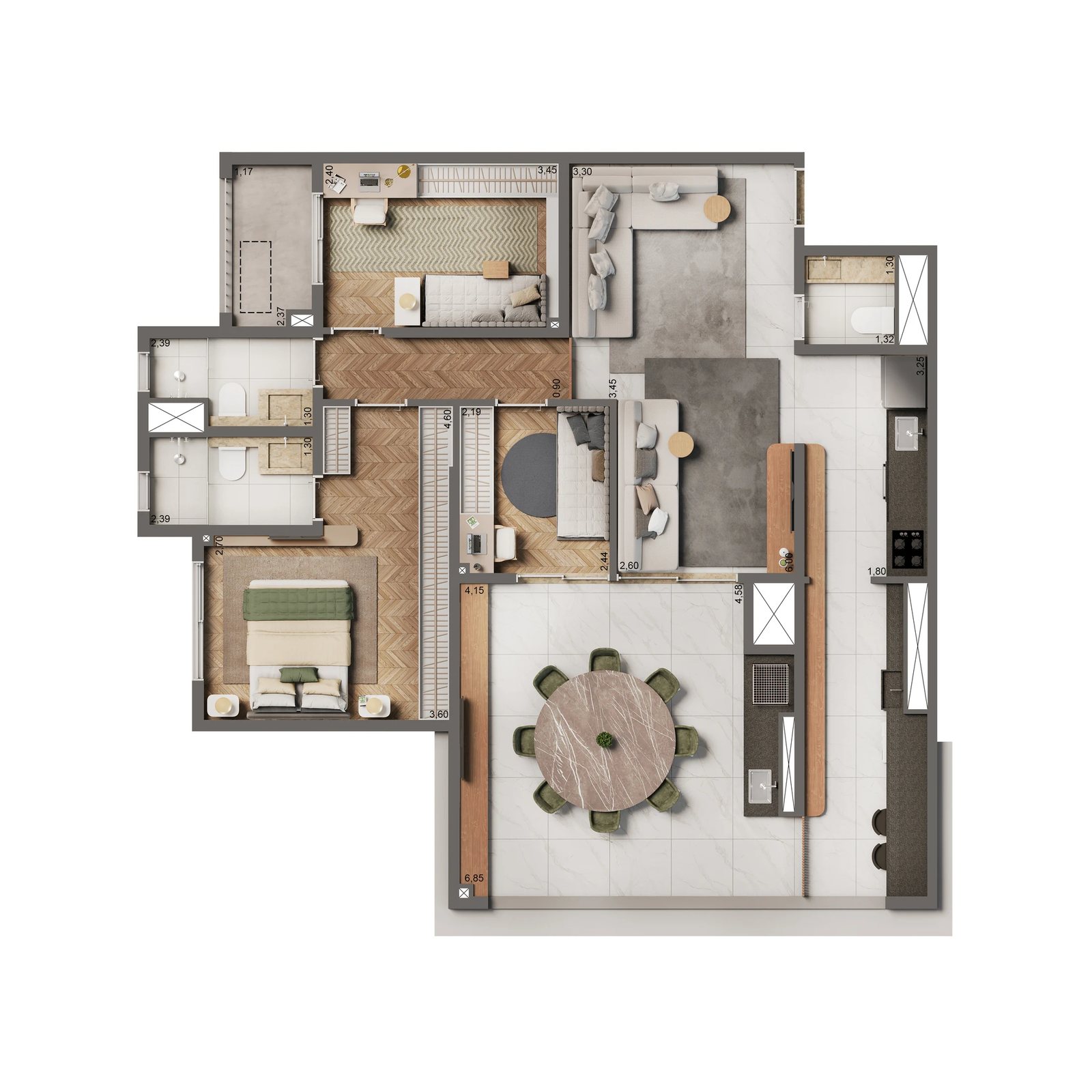 Planta 03 - 3 dorm 106m²