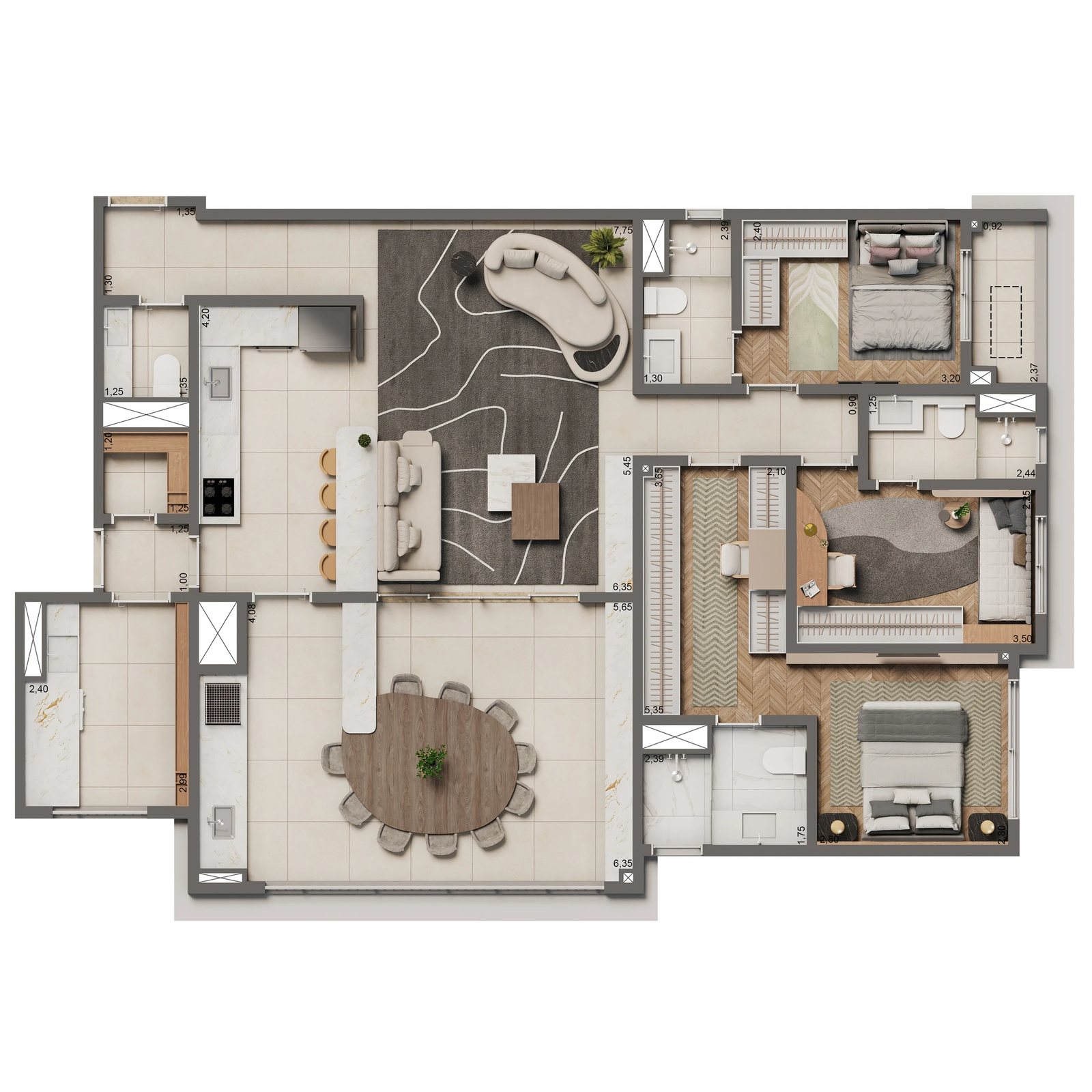 Planta 05 - 3 dorm 135m²