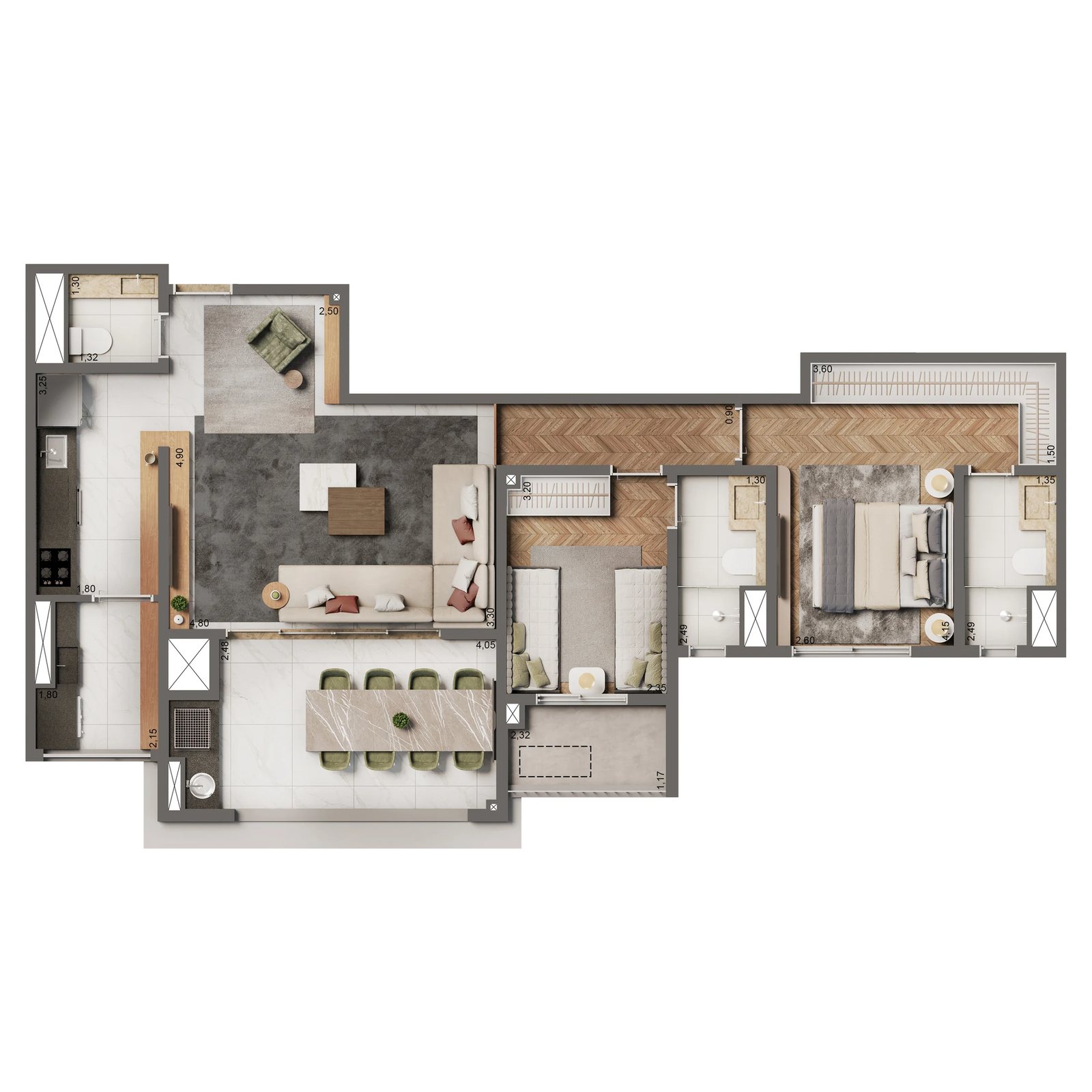 Planta 01 - 2 dorm 87m²