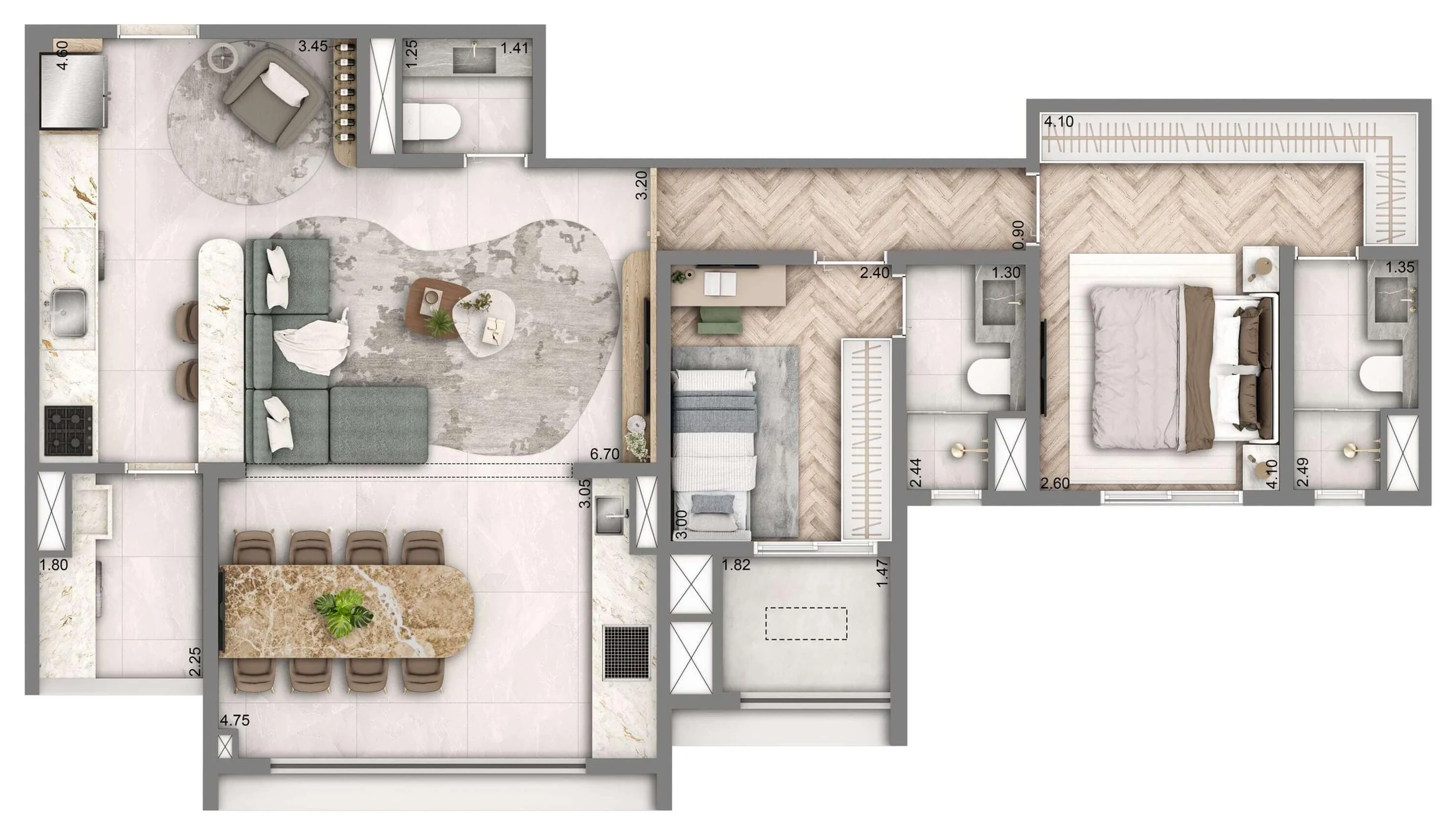 Planta 03 - 2 dorm 90m²