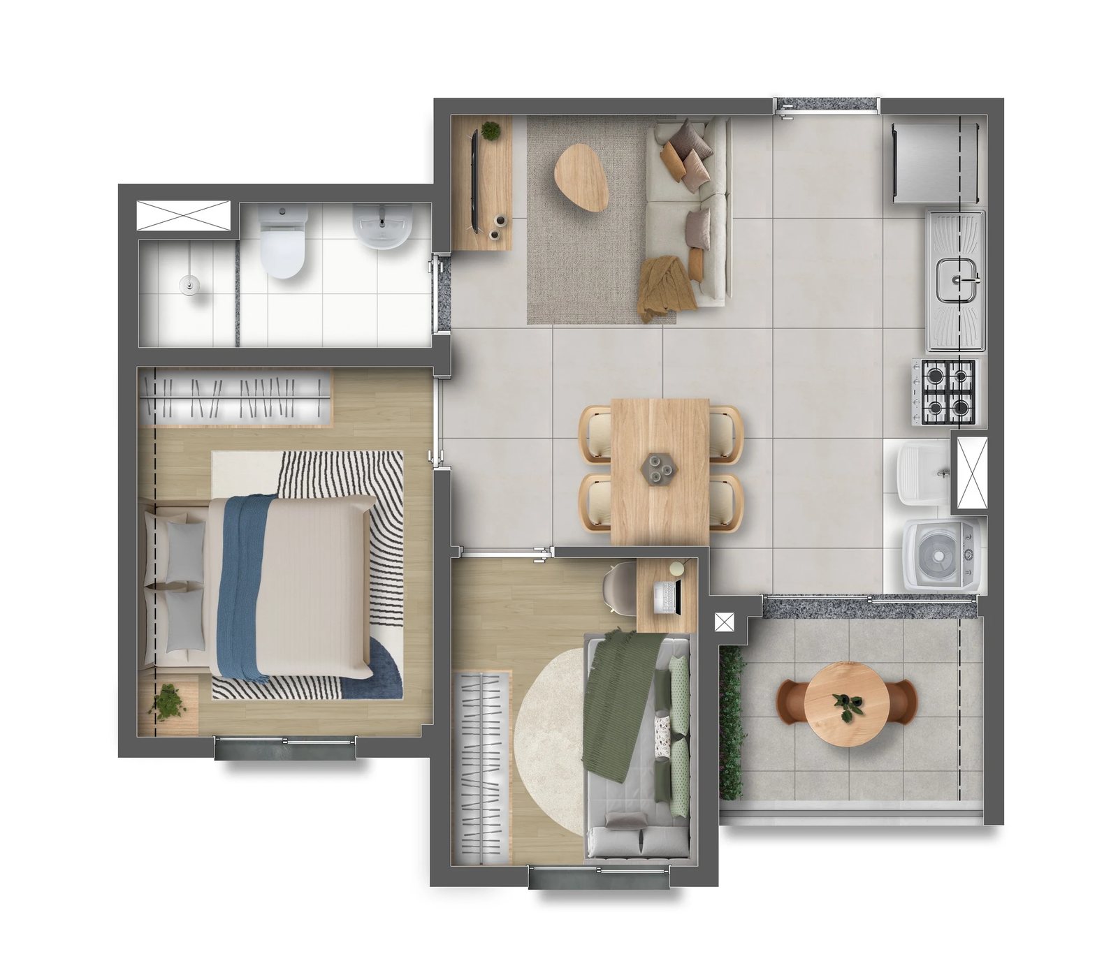 Planta 01 - 2 dorm 39m²