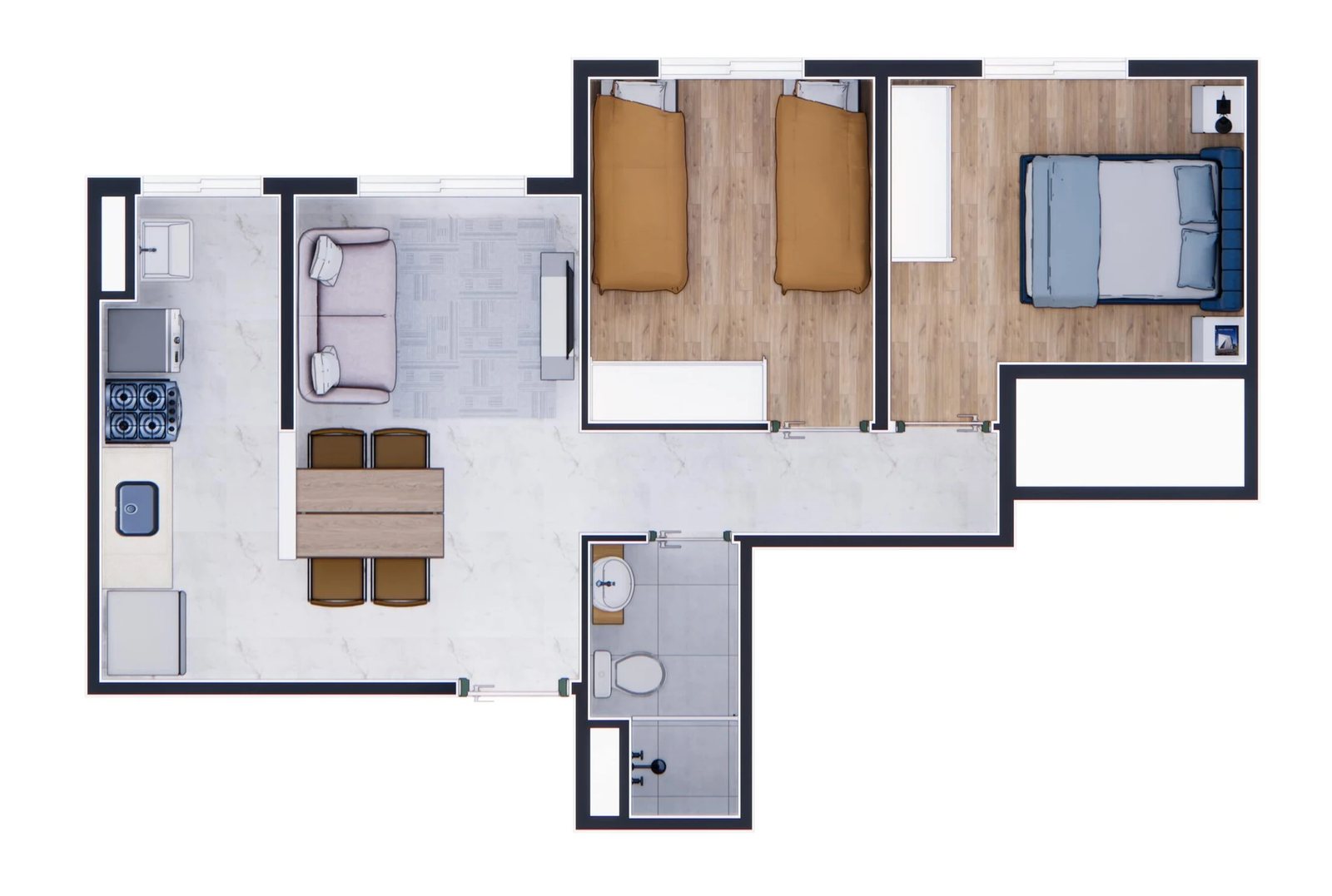 Planta 02 - 2 dorm 42 41m²