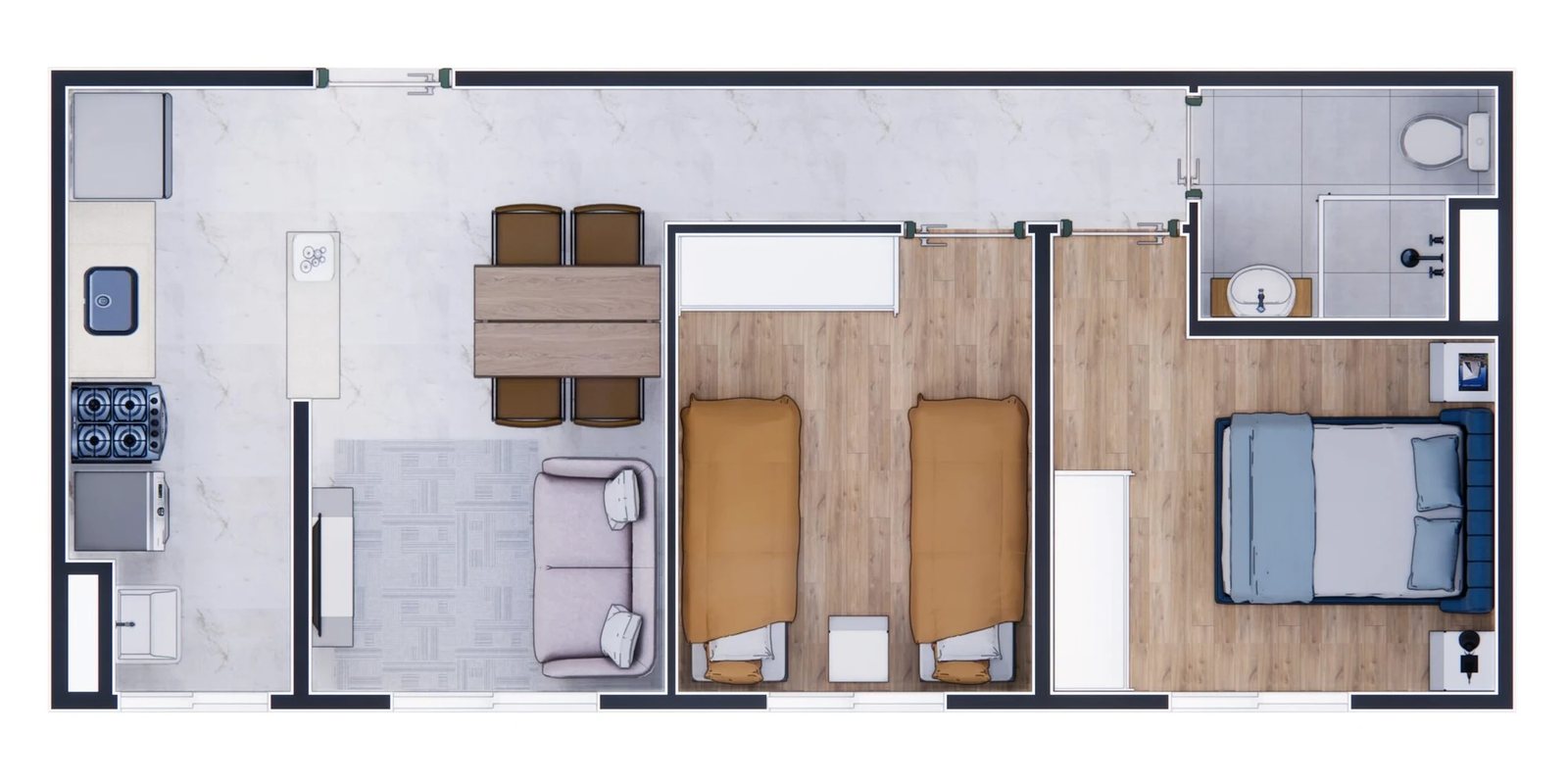 Planta 03 - 2 dorm 43 09m²