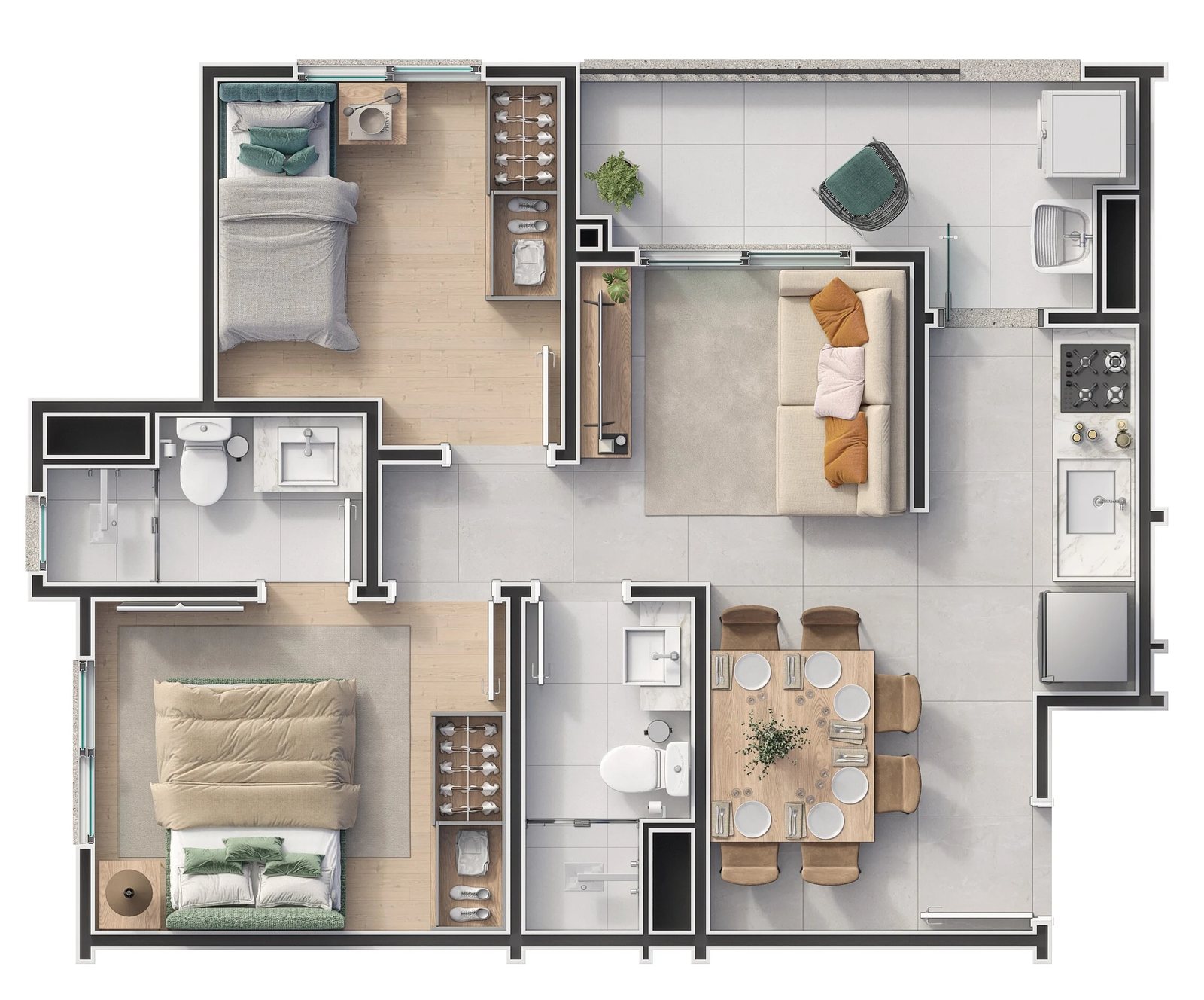 Planta 02 - 2 dorm 48m²