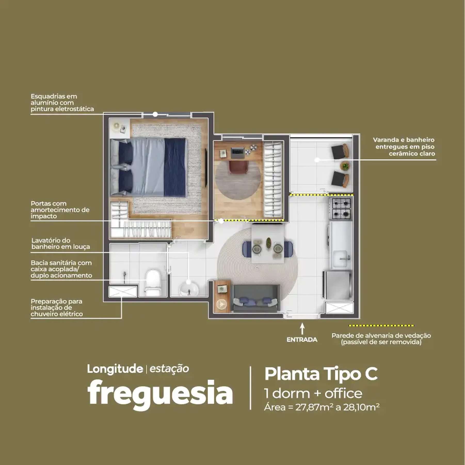 Planta 03 - 1 dorm 28,10m²