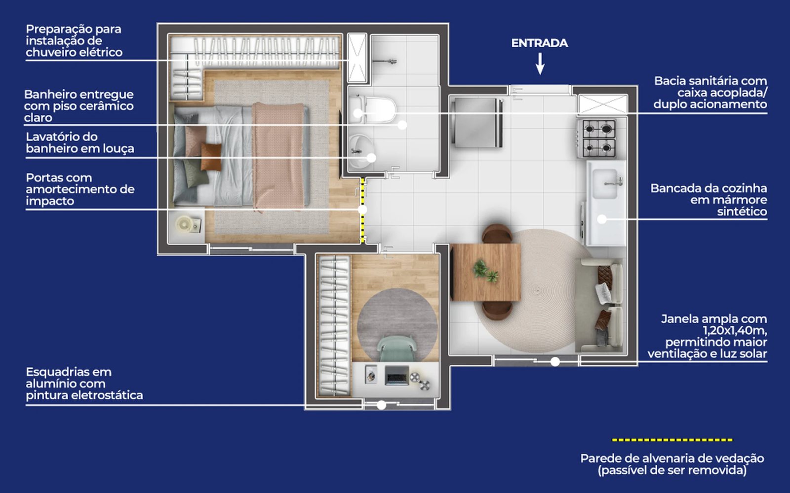 Planta 02 - 1 dorm 26,65m²