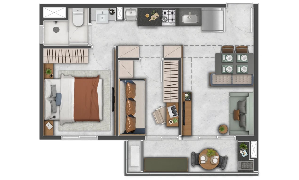 Planta 01 - 2 dorm 37 52m²