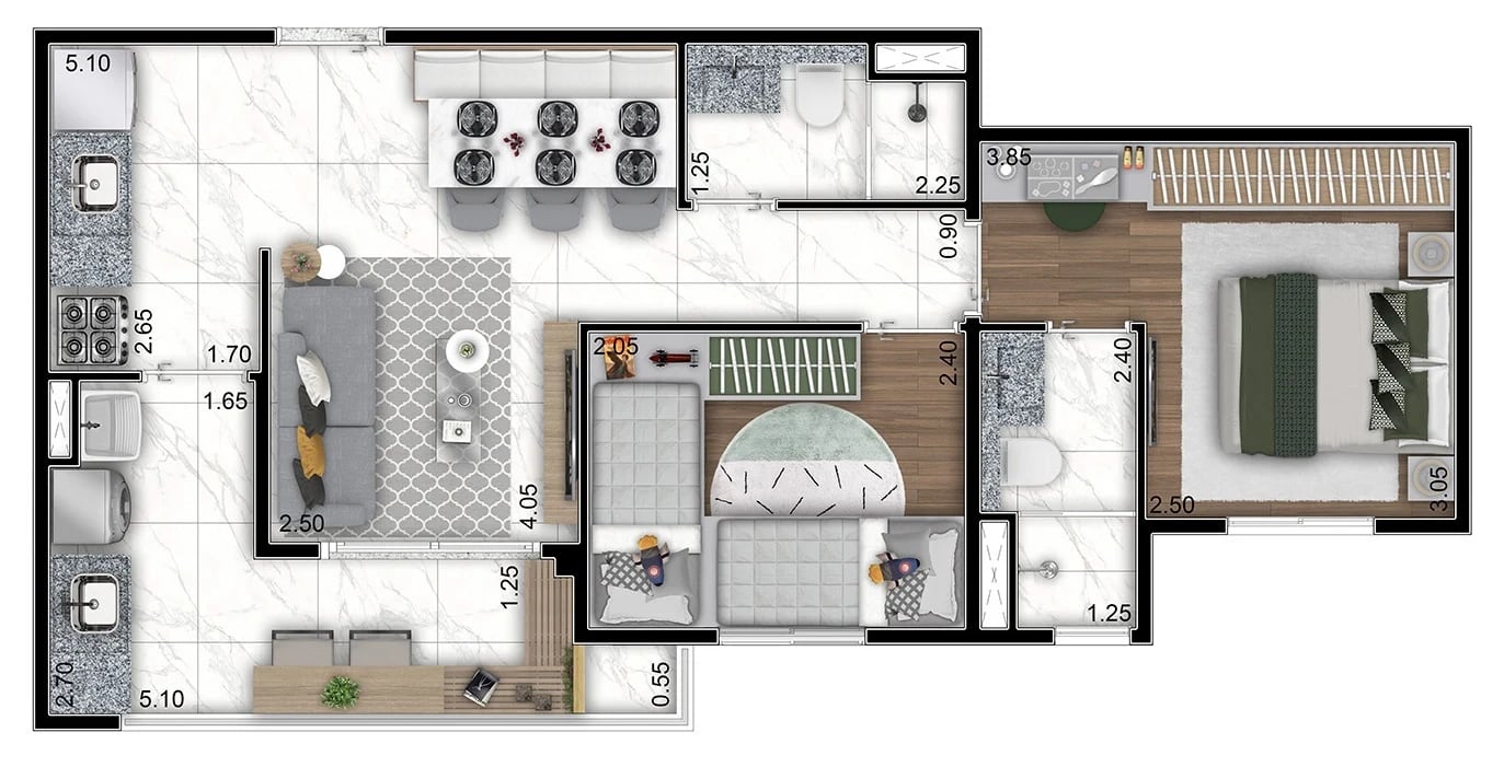 Planta 01 - 2 dorm 56m²