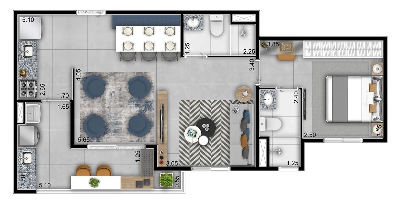 Planta 02 - 1 dorm 56m² - opção