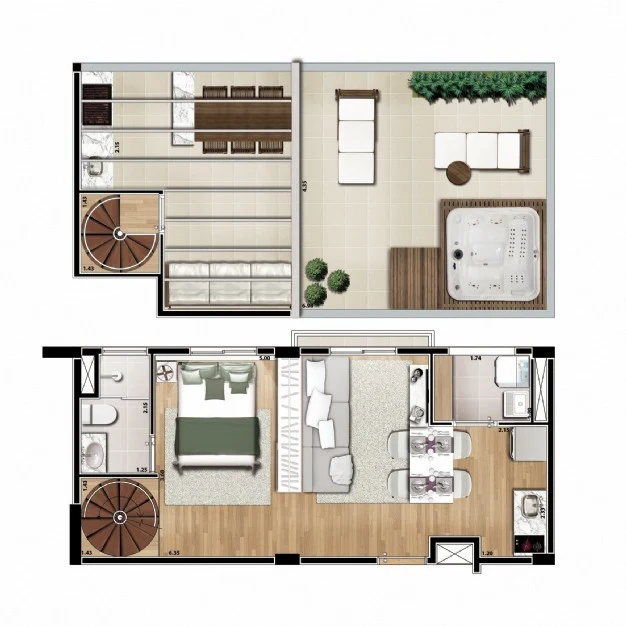 Planta 05 - 1 dorm - duplex