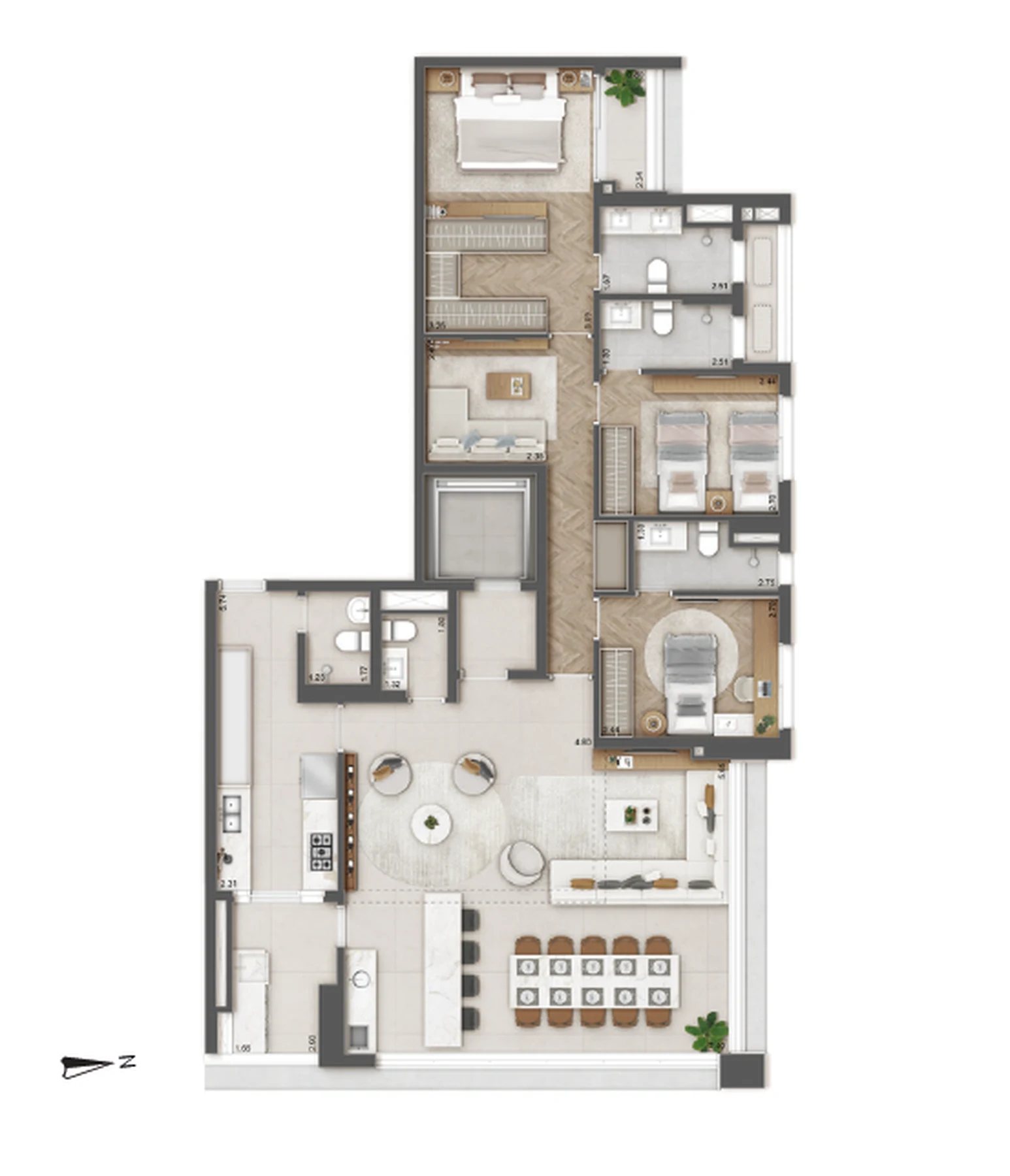 Planta 04 - 3 dorm 157m² - opção