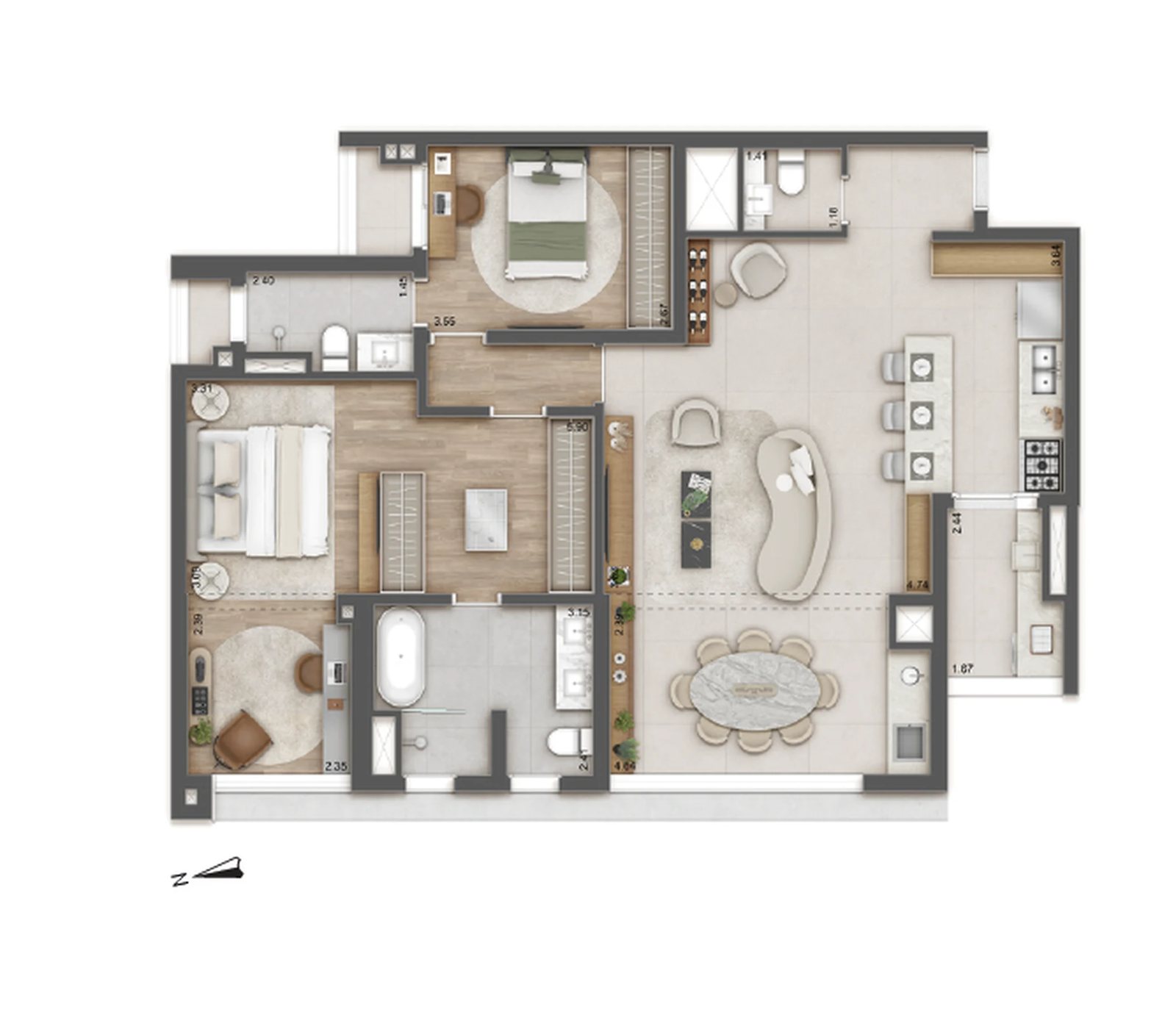 Planta 02 - 2 dorm 114m² - opção