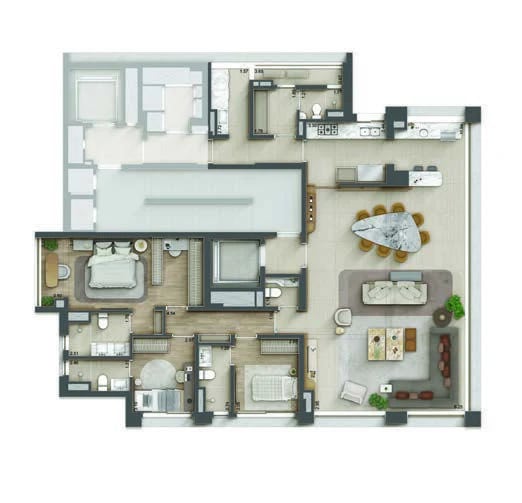 Planta 02 - 3 dorm 178m² - opção 1