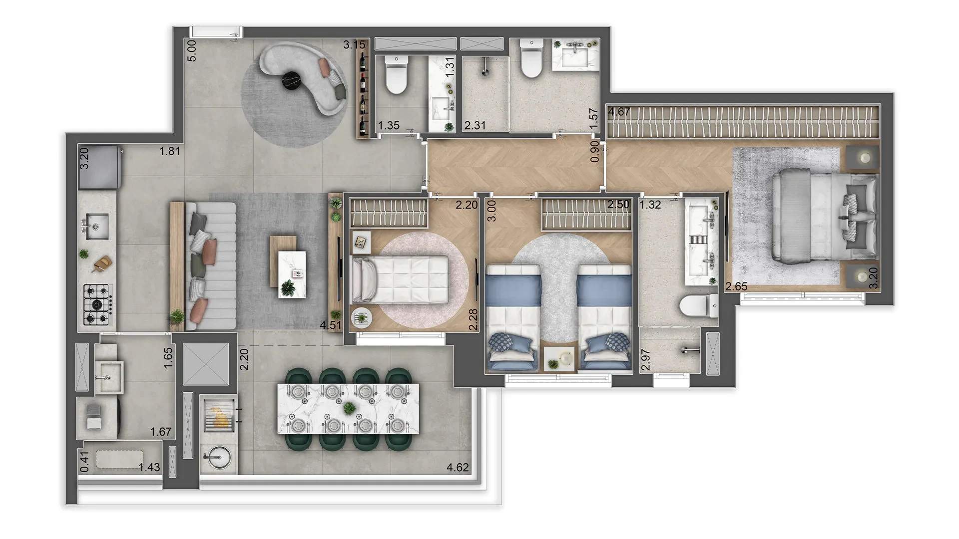 Planta 01 - 3 dorm 84m²