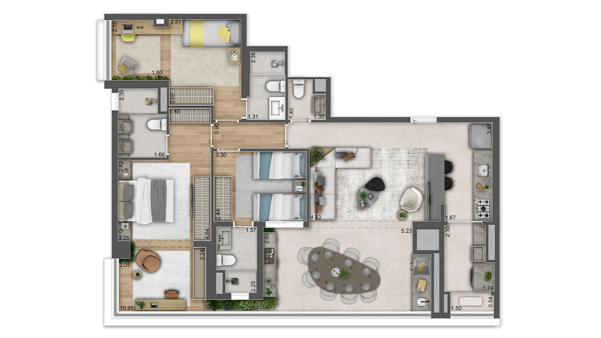 Planta 03 - 3 dorm 118m²