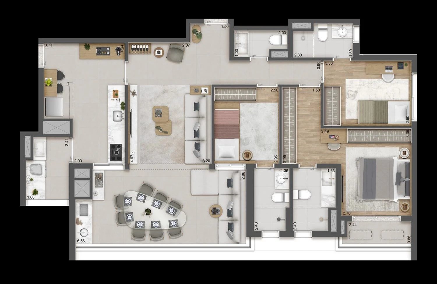 Planta 05 - 3 dorm 119m²