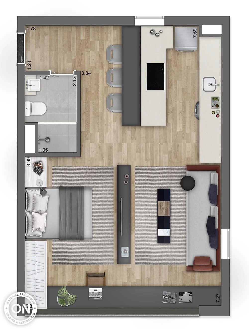 Planta 09 - 1 dorm 24m² - studio