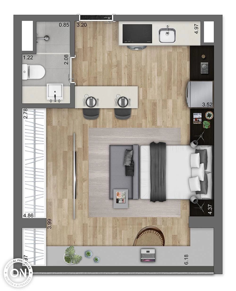 Planta 07 - 1 dorm 22m² - studio