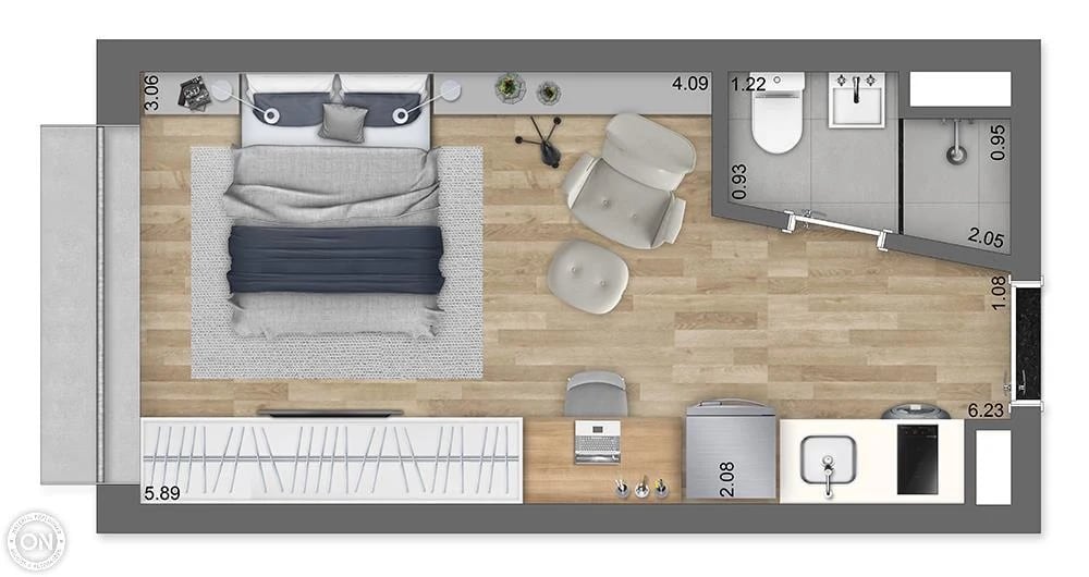 Planta 03 - 1 dorm 18m² - studio