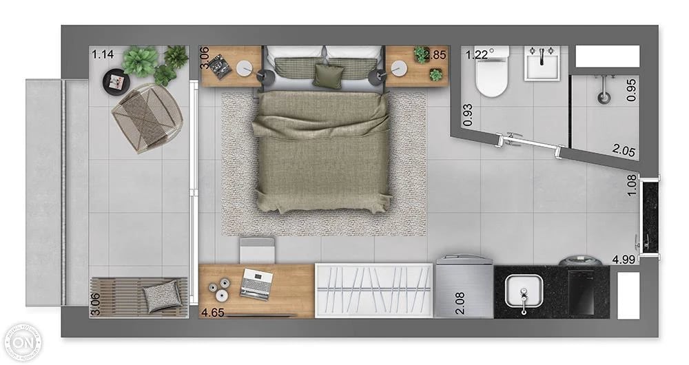 Planta 02 - 1 dorm 17m² - studio