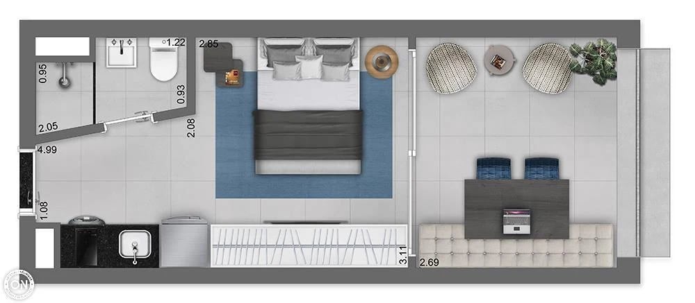 Planta 12 - 1 dorm 27m² - studio