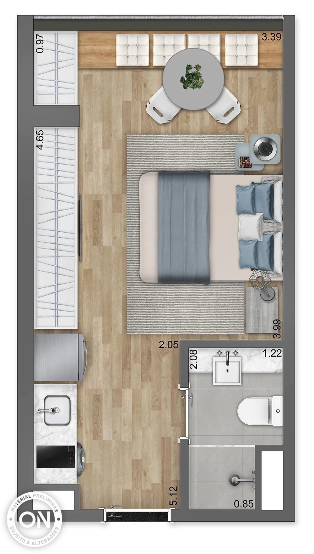 Planta 05 - 1 dorm 20m² - studio