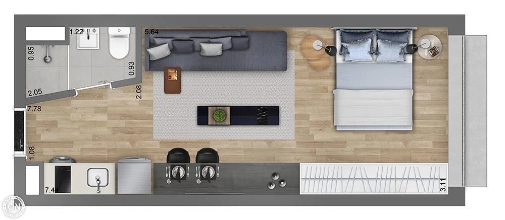 Planta 13 - 1 dorm 28m² - studio