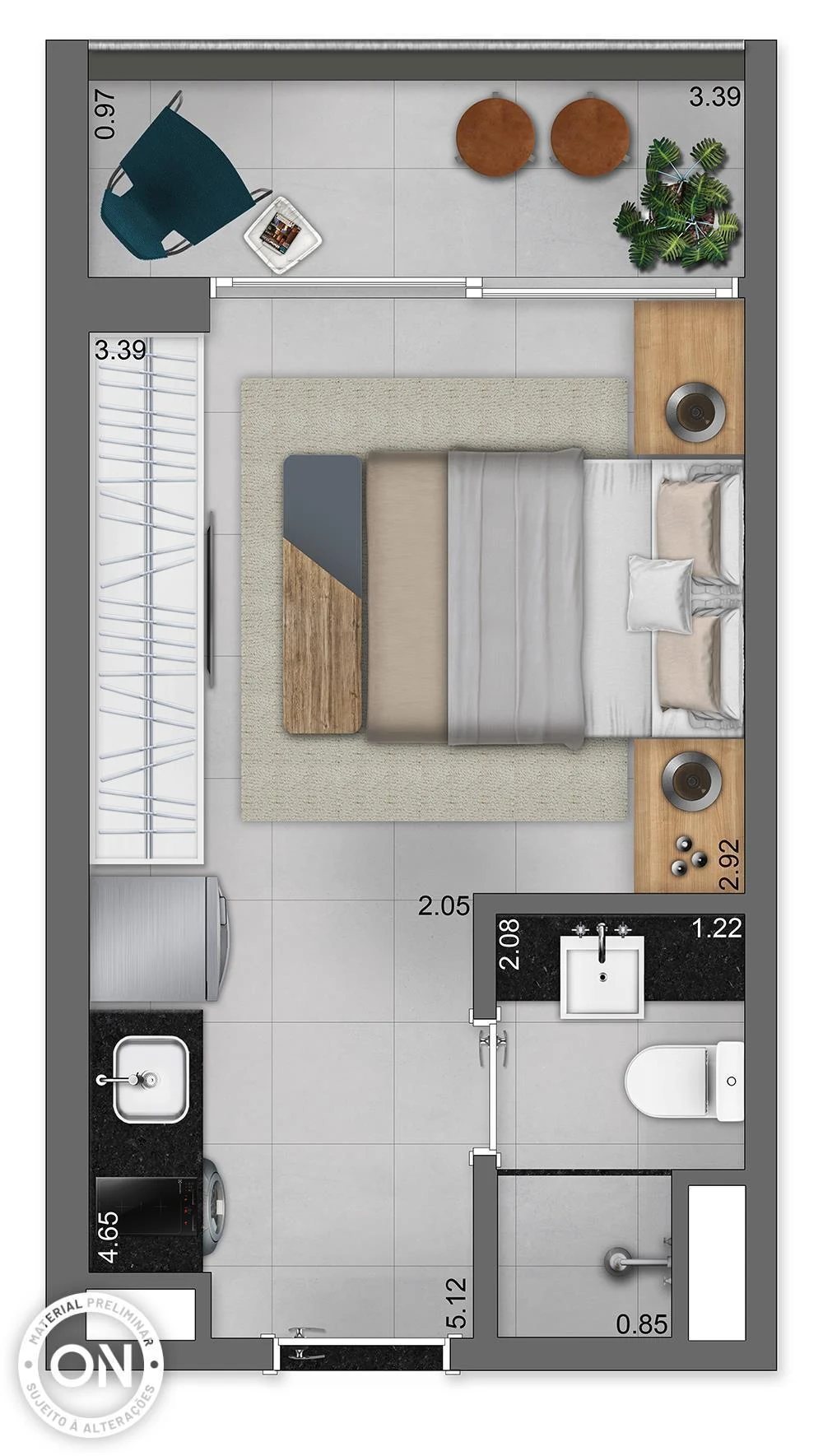 Planta 04 - 1 dorm 19m² - studio
