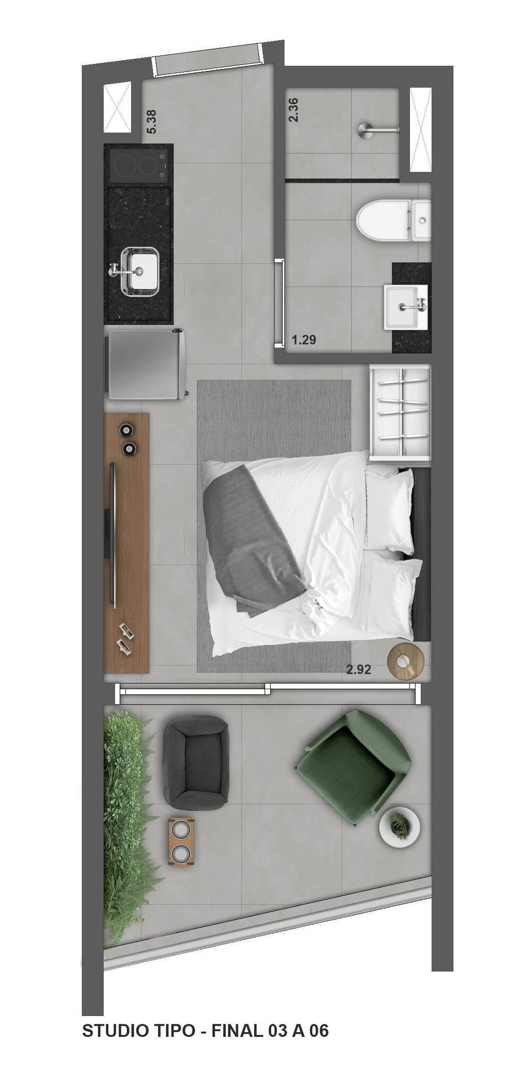 Planta 01 - 1 dorm 24 30m² - studio