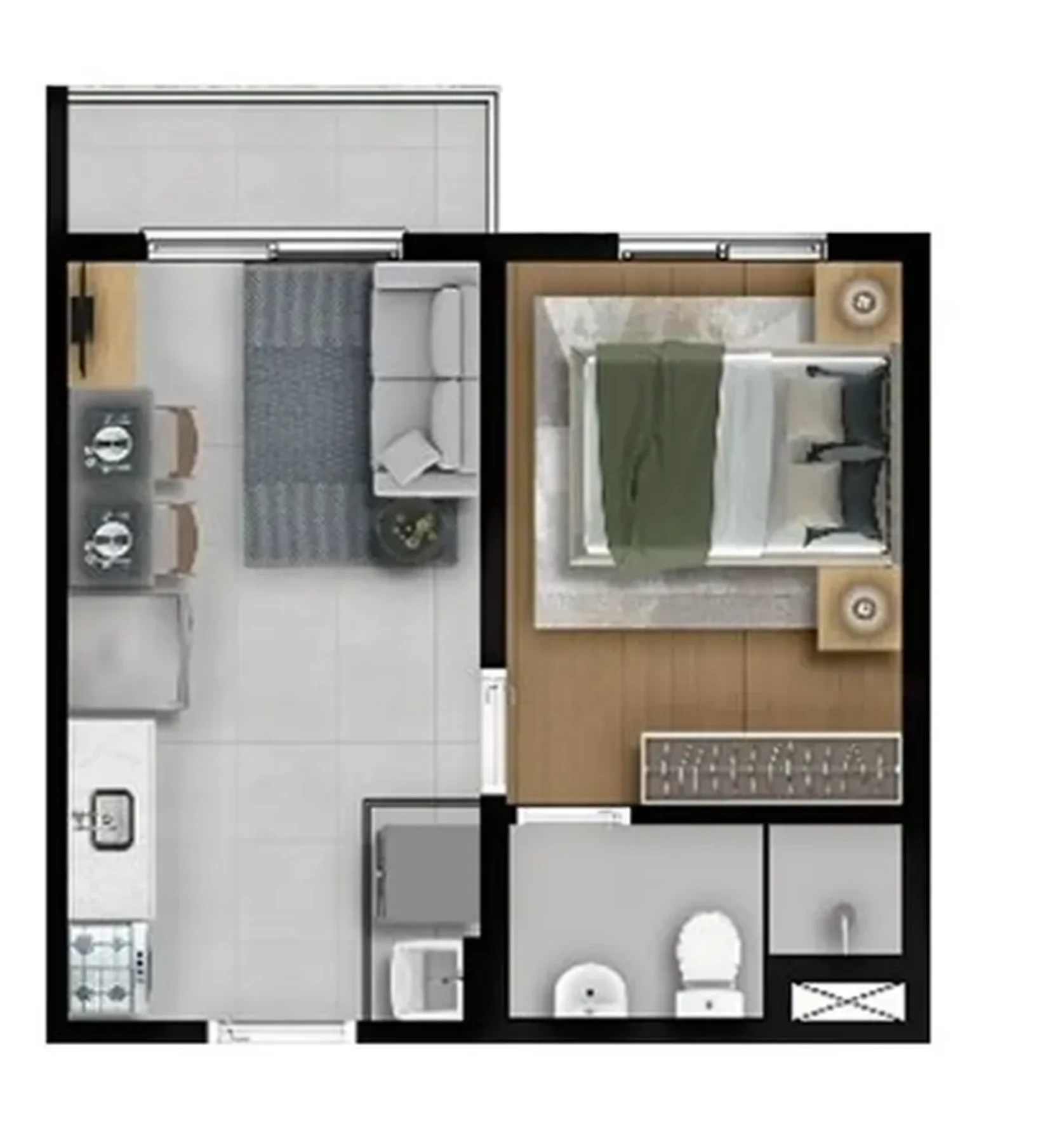 Planta 01 - 1 dorm 24,41m²
