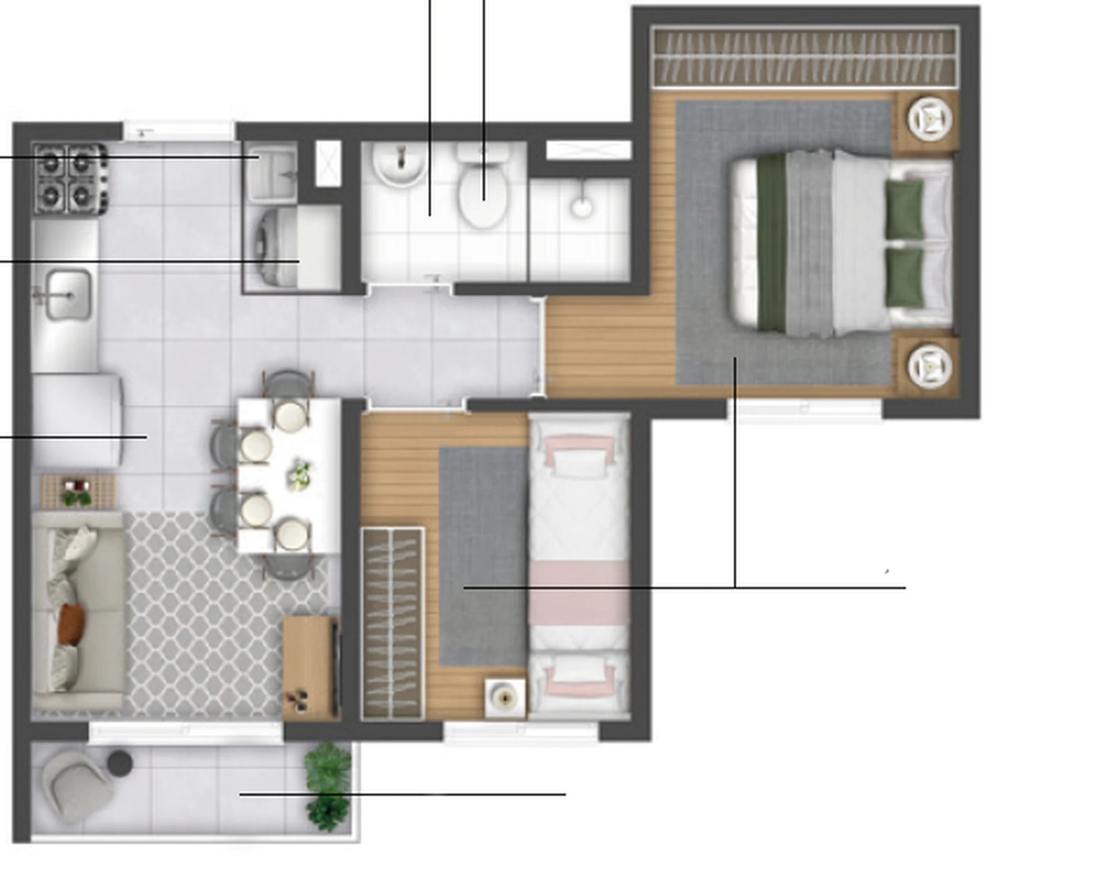 Planta 03 - 2 dorm 36,47m²
