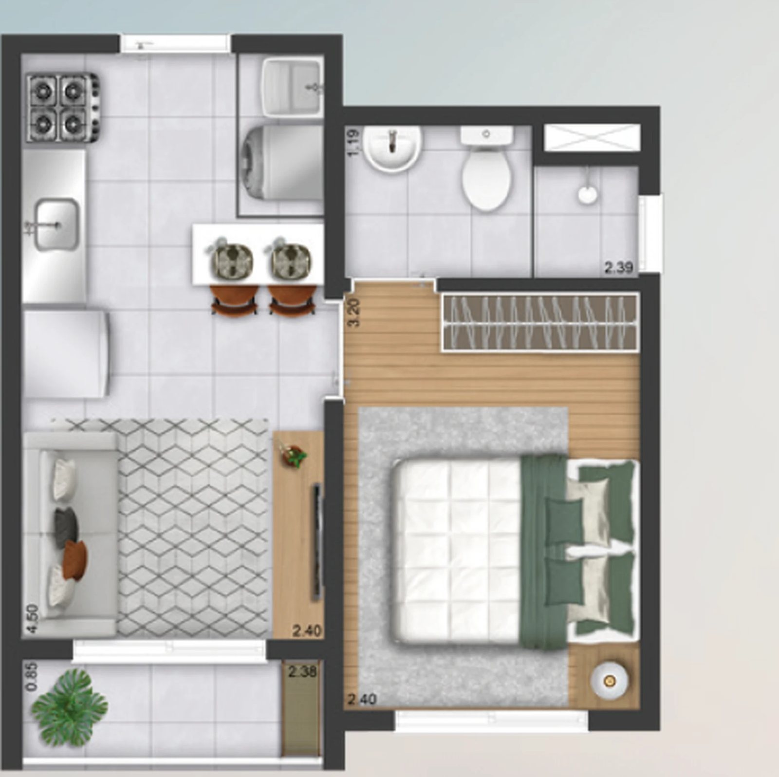 Planta 02 - 1 dorm 27,08m²