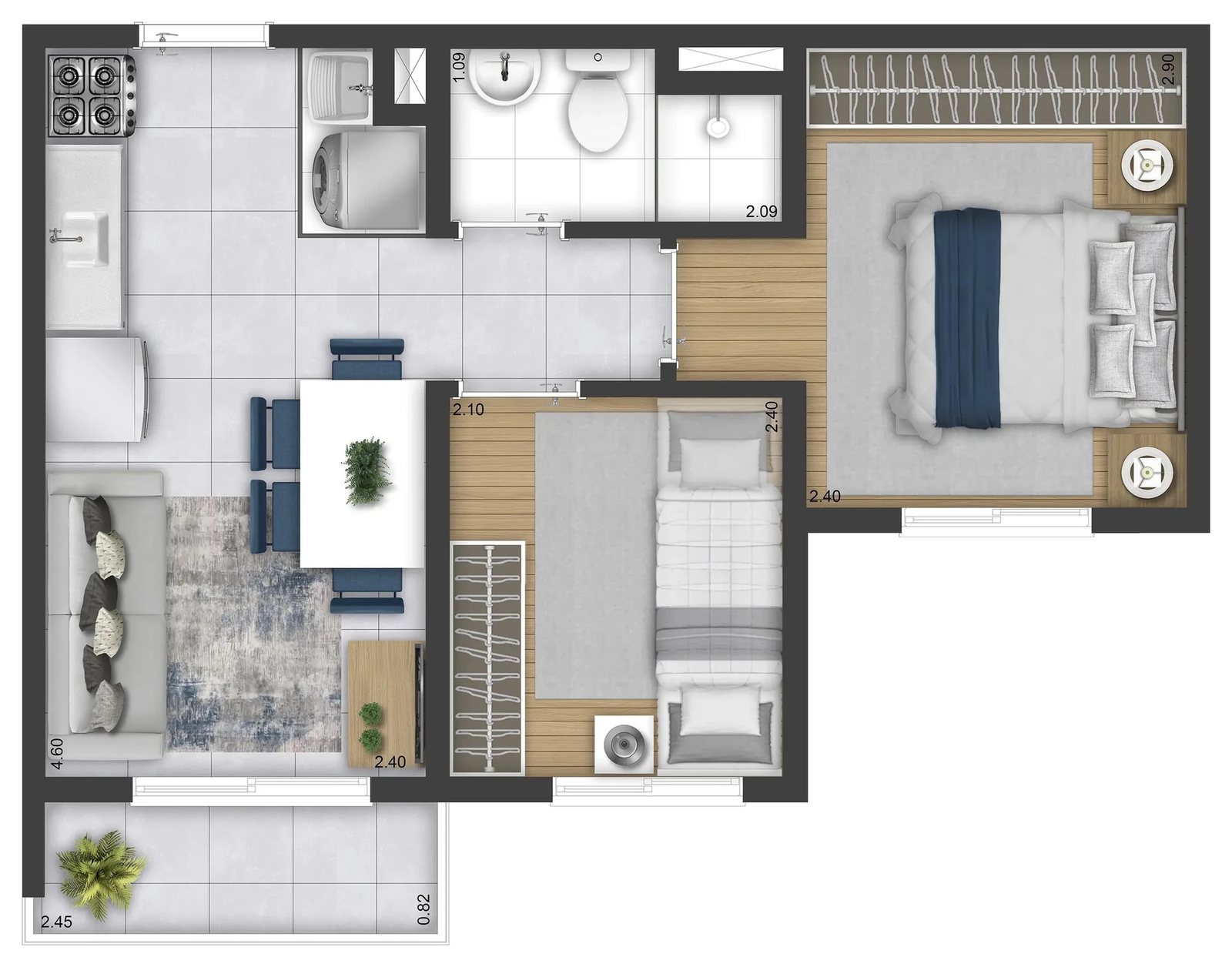 Planta 02 - 2 dorm 34,77m²