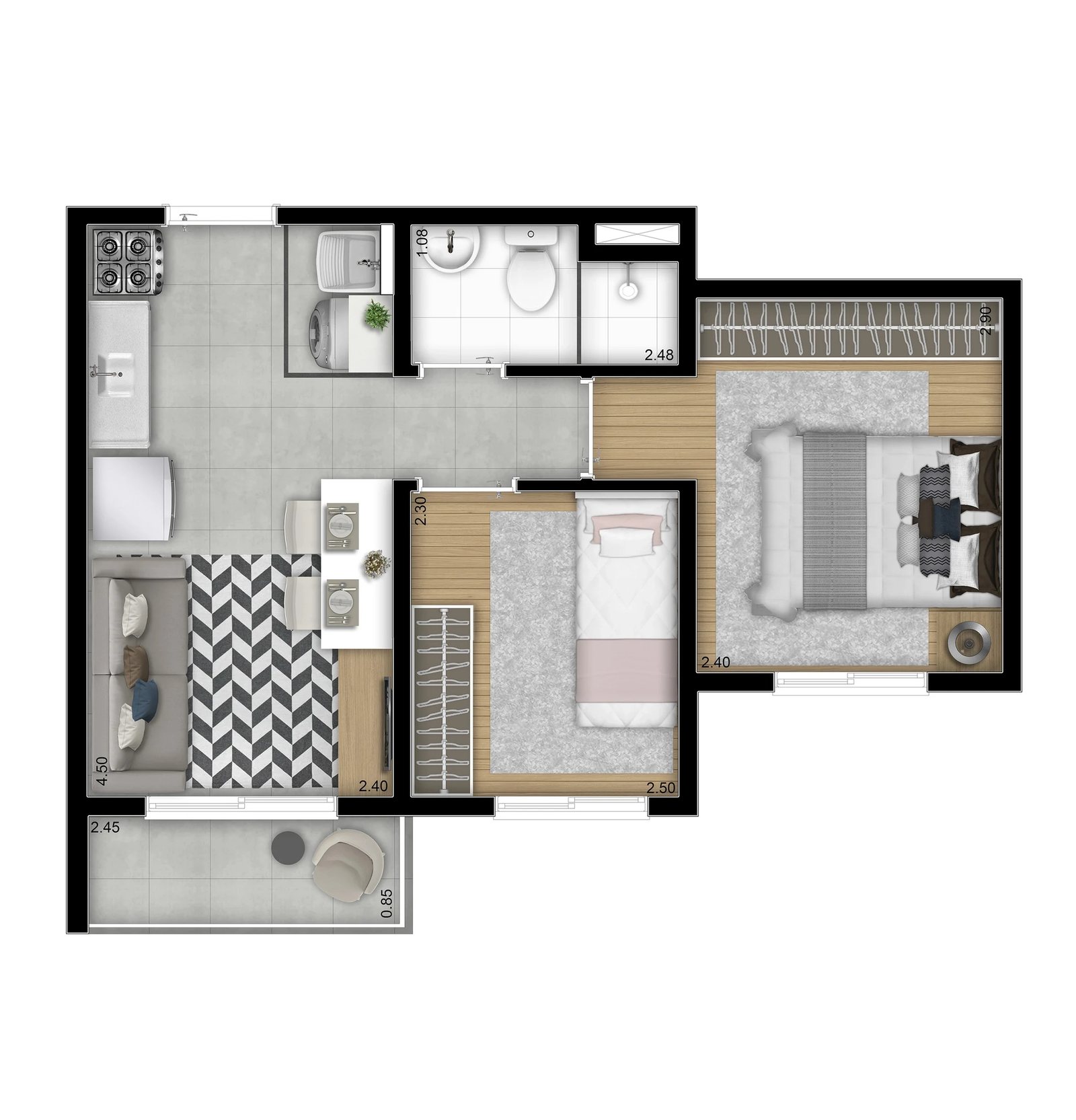 Planta 03 - 2 dorm 36,07m²
