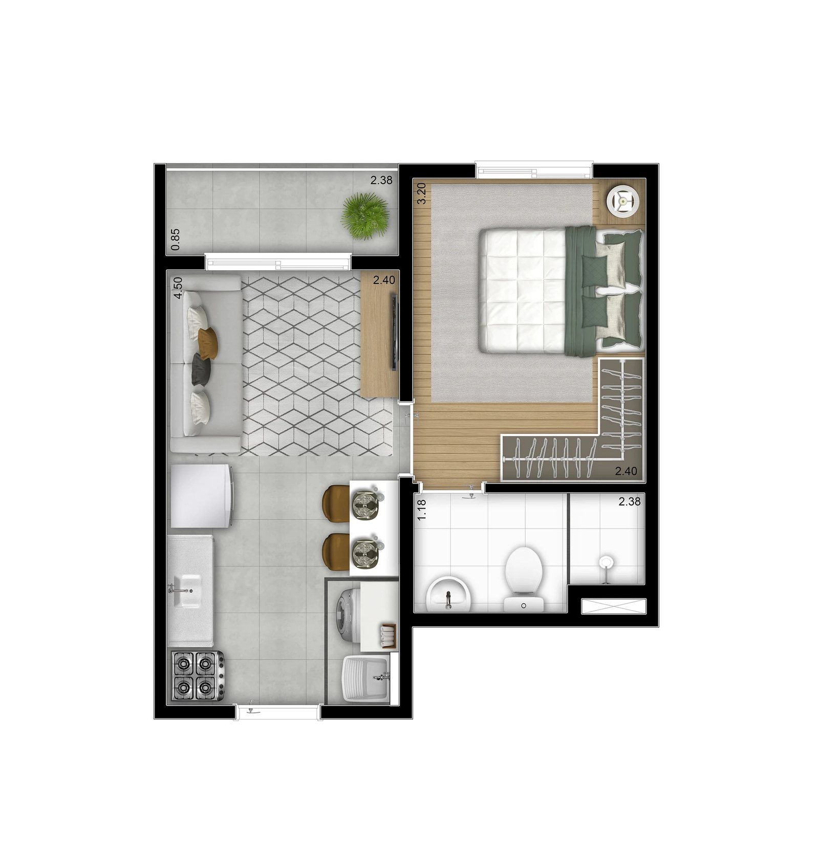 Planta 02 - 1 dorm 27,32m²